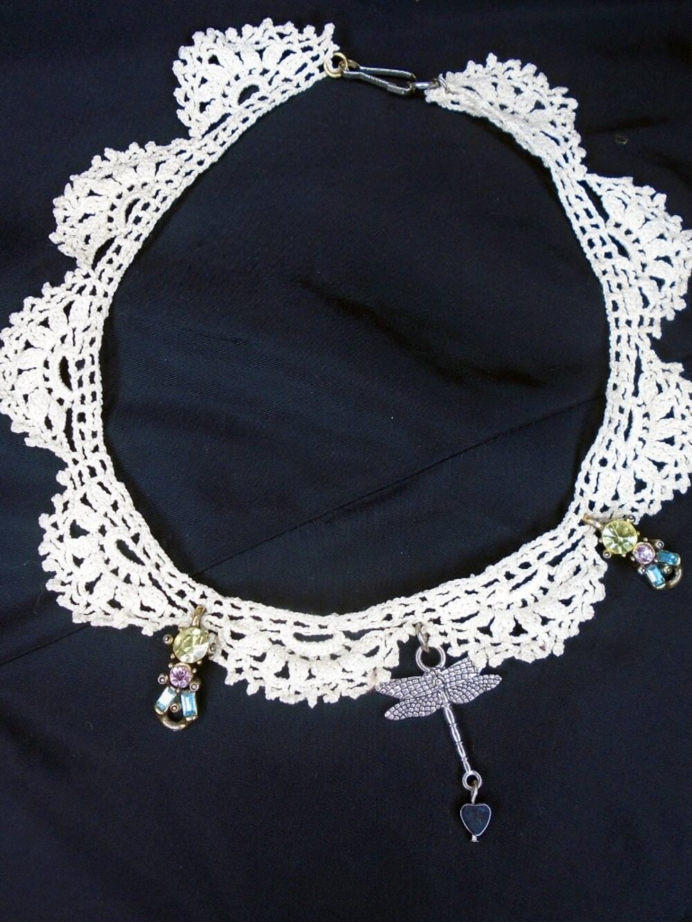 Crochet Lace Choker with Dragonfly Pendant - Picture 2 of 8
